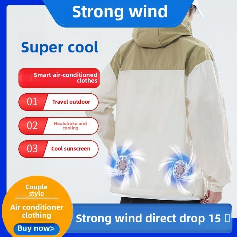 Summer Cool Ice Silk Thin Section Jacket with Fan Sunscreen Clothing Cooling and Ventilating Work Clothes Fishing Clothes Breathable UV Protection Shi