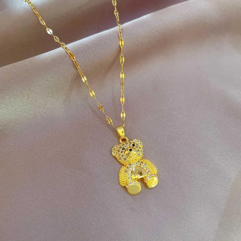 Fashion Light Luxury Big Bear Micro Luxury Necklace Ladies Trend Bear Clavicle Chain Pendant Friends and Family Gifts XJ250524