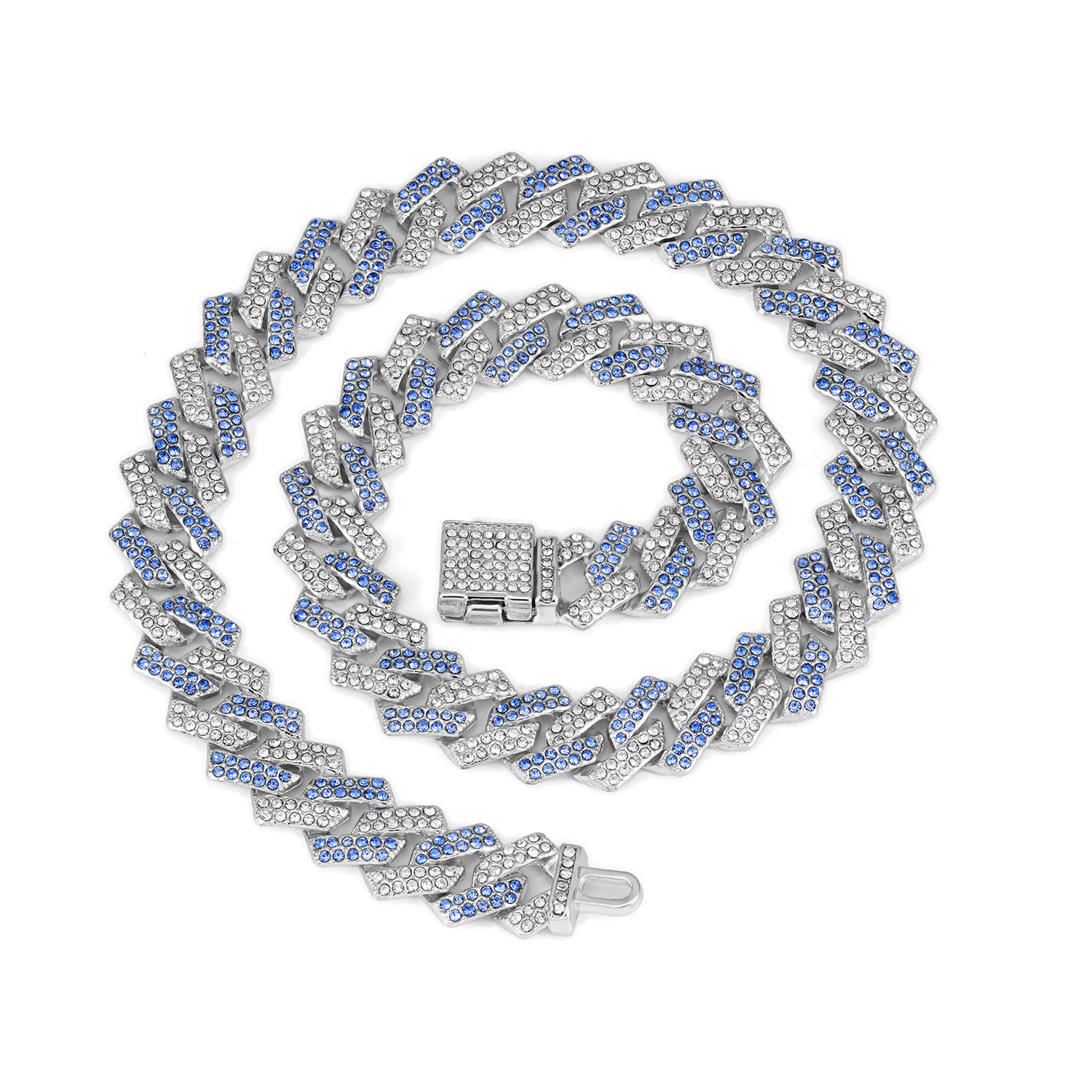 Best-Selling 15mm Rhombic Small Flip-top Cuban Chain High-quality Pink and Blue Hip-hop Necklace