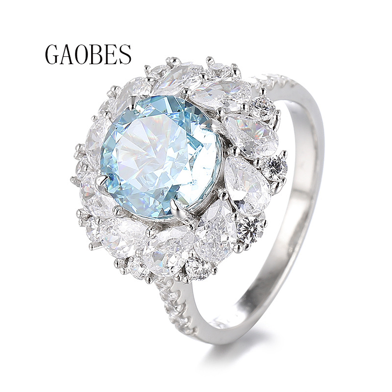 Elegant S925 Sterling Silver Halo Ring with High Carbon Diamonds & Vibrant Gemstones - Pink, Blue, and Yellow Gemstone Options for Women