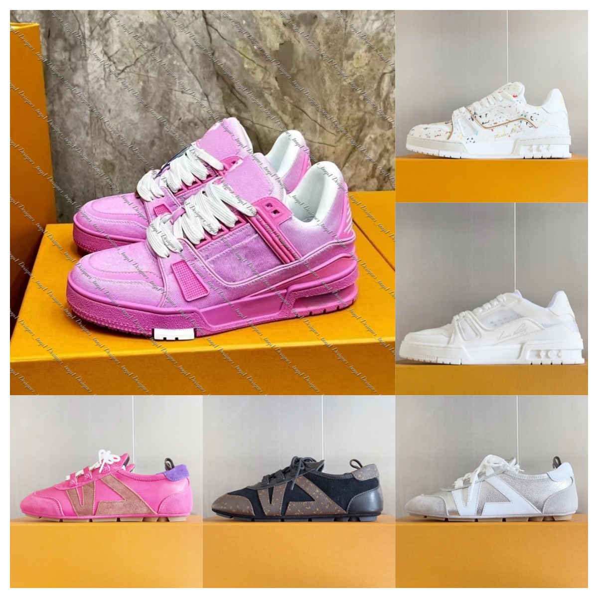 Womens man Dress Shoes LVs cherry blossom pink Flat Loafers designer sneaker Denim leather German training Murakami Luxury sac Walk Outdoor Sports tennis shoes 10a