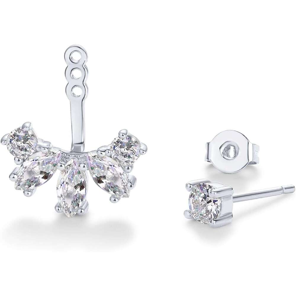 Gold plated sterling sier earrings cubic zirconia ear for women | Front and rear earring jacket