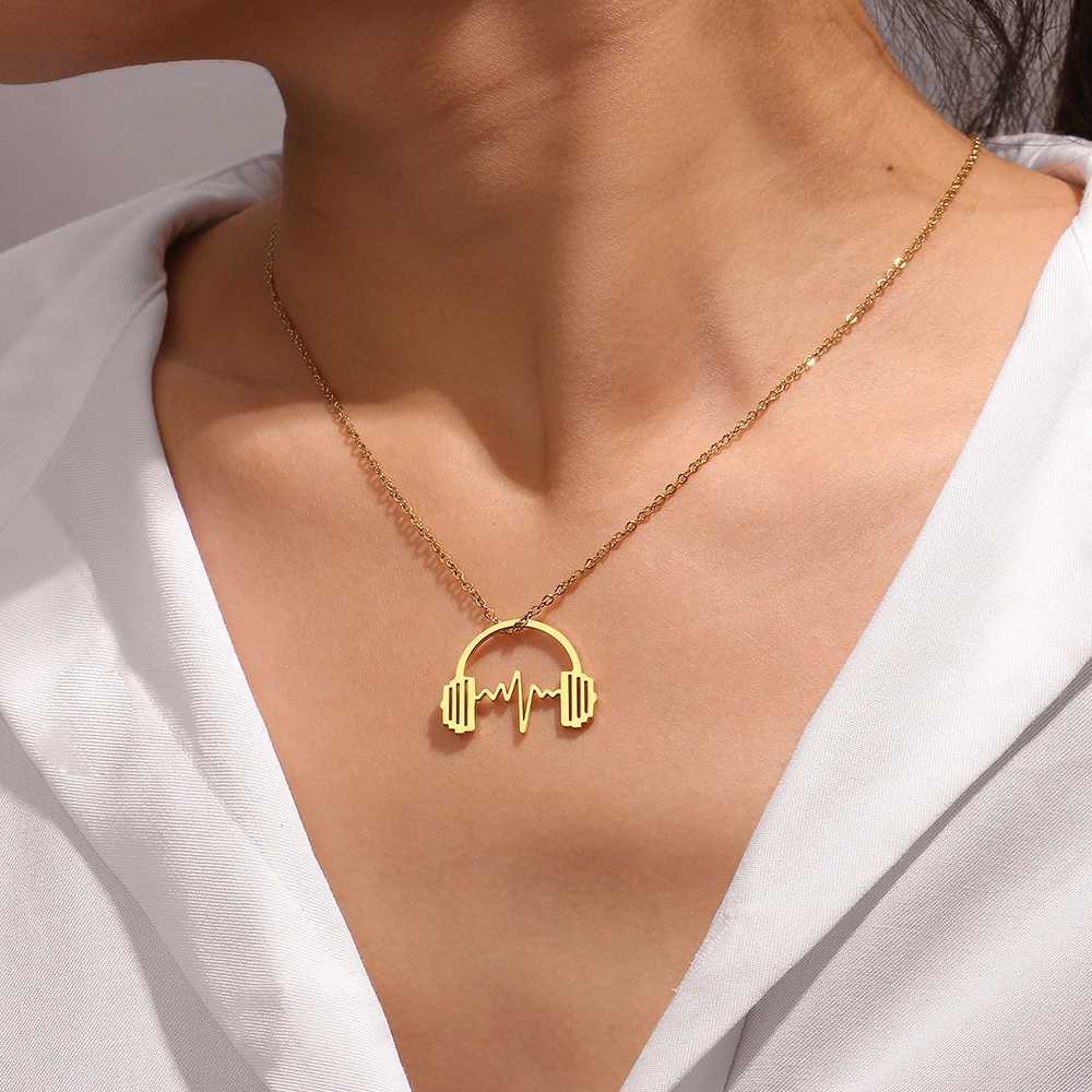 Stainl Steel Necklaces Headphone She Music Hip Hop Pendant Chain Collar Fashion Necklace For Women Men Jewelry Party Gifts XJ250524