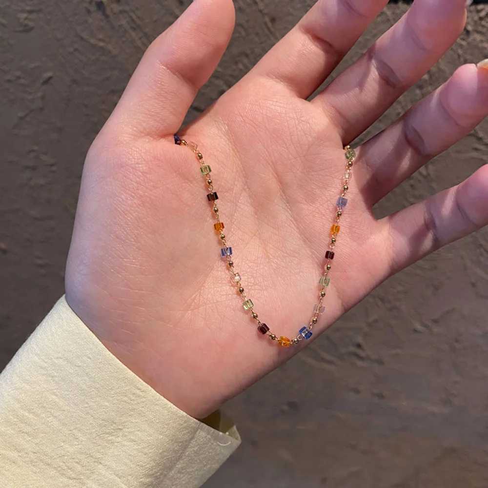 Simple Colorful Square Acrylic Choker Fashion Gold Color Bead Chain Necklace Vintage Crystal Necklace For Women Party Jewelry XJ250524