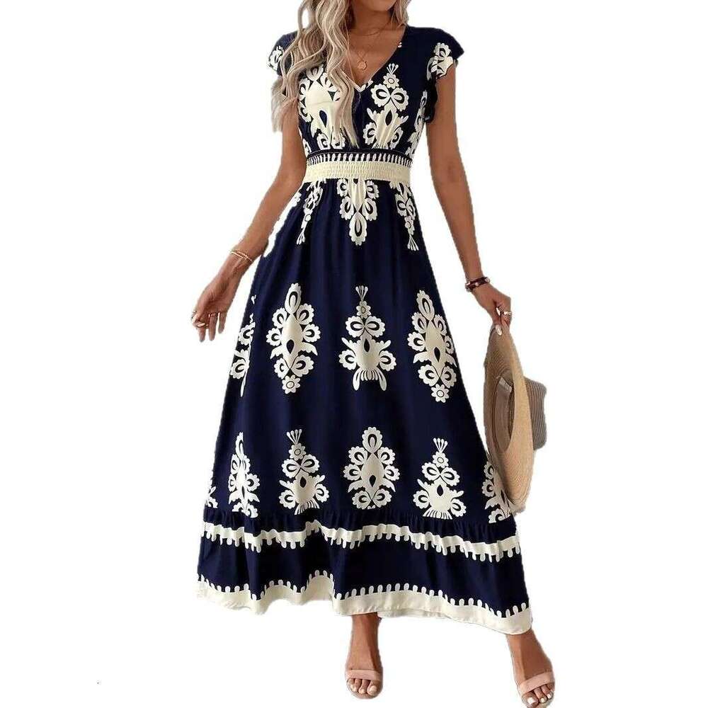 Maxi Dress Spring Summer New Women S Vacation Style Beach Skirt Printed V Neck Large Swing Dress Long Dress