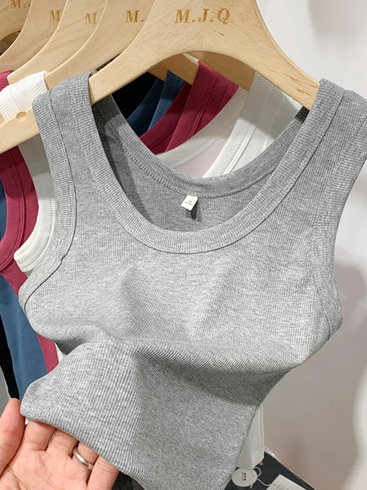 Summer Women Sleeveless Tank Tops Fashion Crop Top O-neck Fitness Knitted Ribbed Vest Female Solid Camis Cropped Streetwear 250519