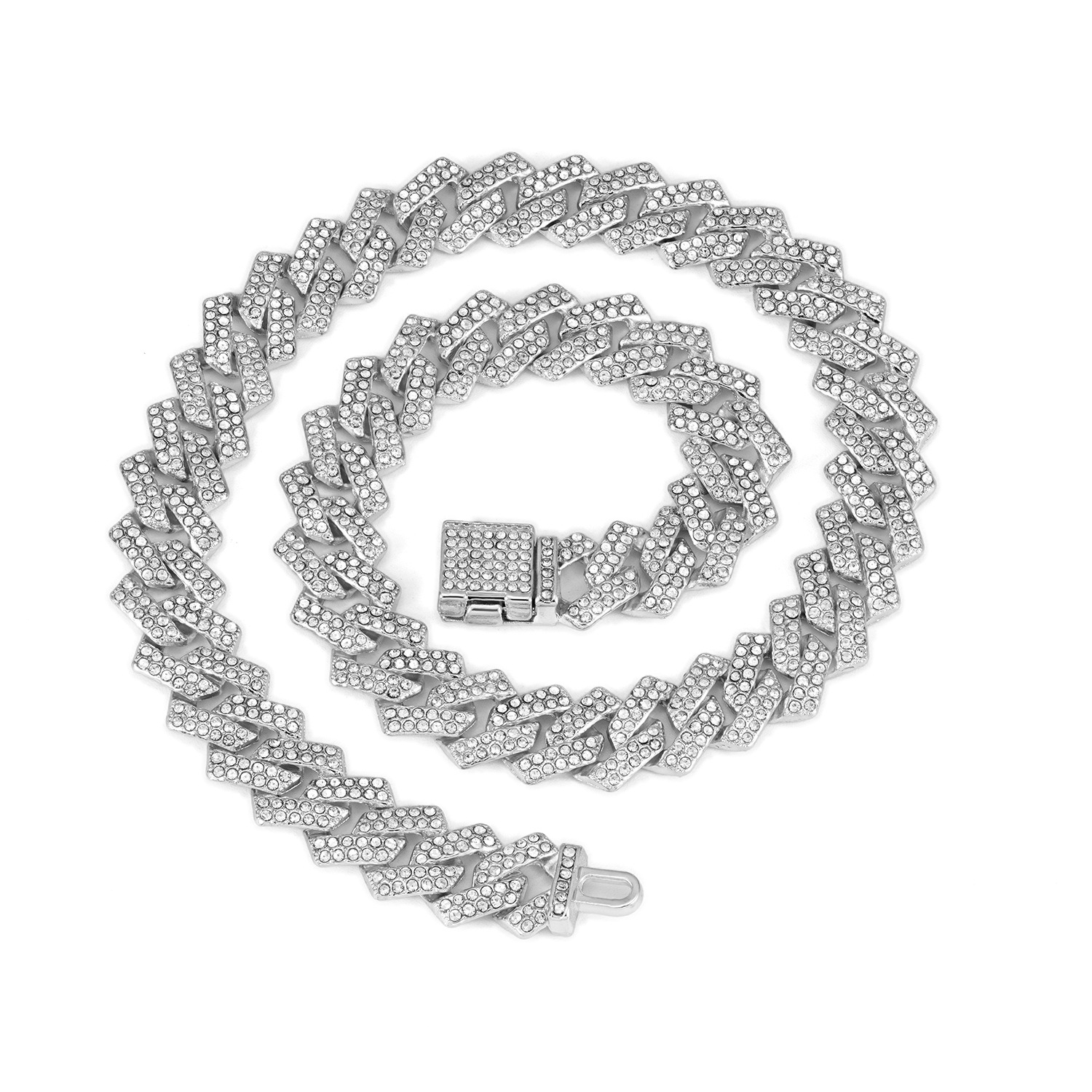 Best-Selling 15mm Rhombic Small Flip-top Cuban Chain High-quality Pink and Blue Hip-hop Necklace