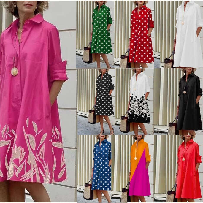 Maxi Dress Autumn Printed Minimalist Mid Length With Sleeves Dress Floral Dress