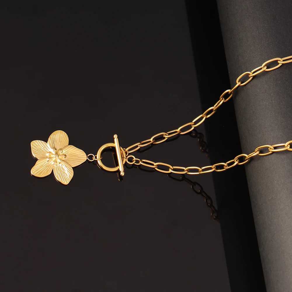 316L Stainless Steel Flower Pendant Necklace for Women Fashion Flower Pendant Chain Necklaces Femme Jewelry XJ250524
