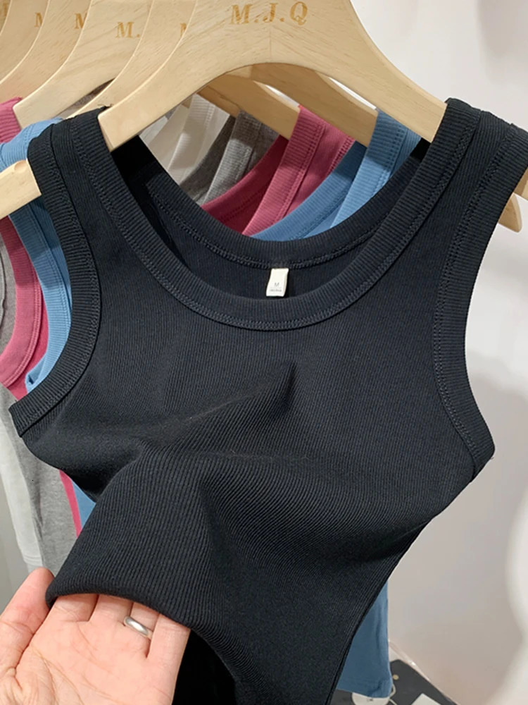 Summer Women Sleeveless Tank Tops Fashion Crop Top O-neck Fitness Knitted Ribbed Vest Female Solid Camis Cropped Streetwear 250519