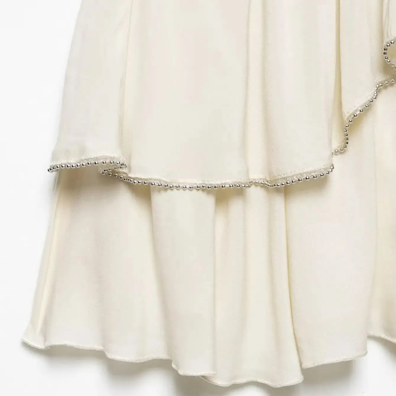 ZBZA Womens Aline Pleated Mini Skirt Layered High Waist Beaded Hidden Zipper Solid Spring Summer Female Chic 250516Z