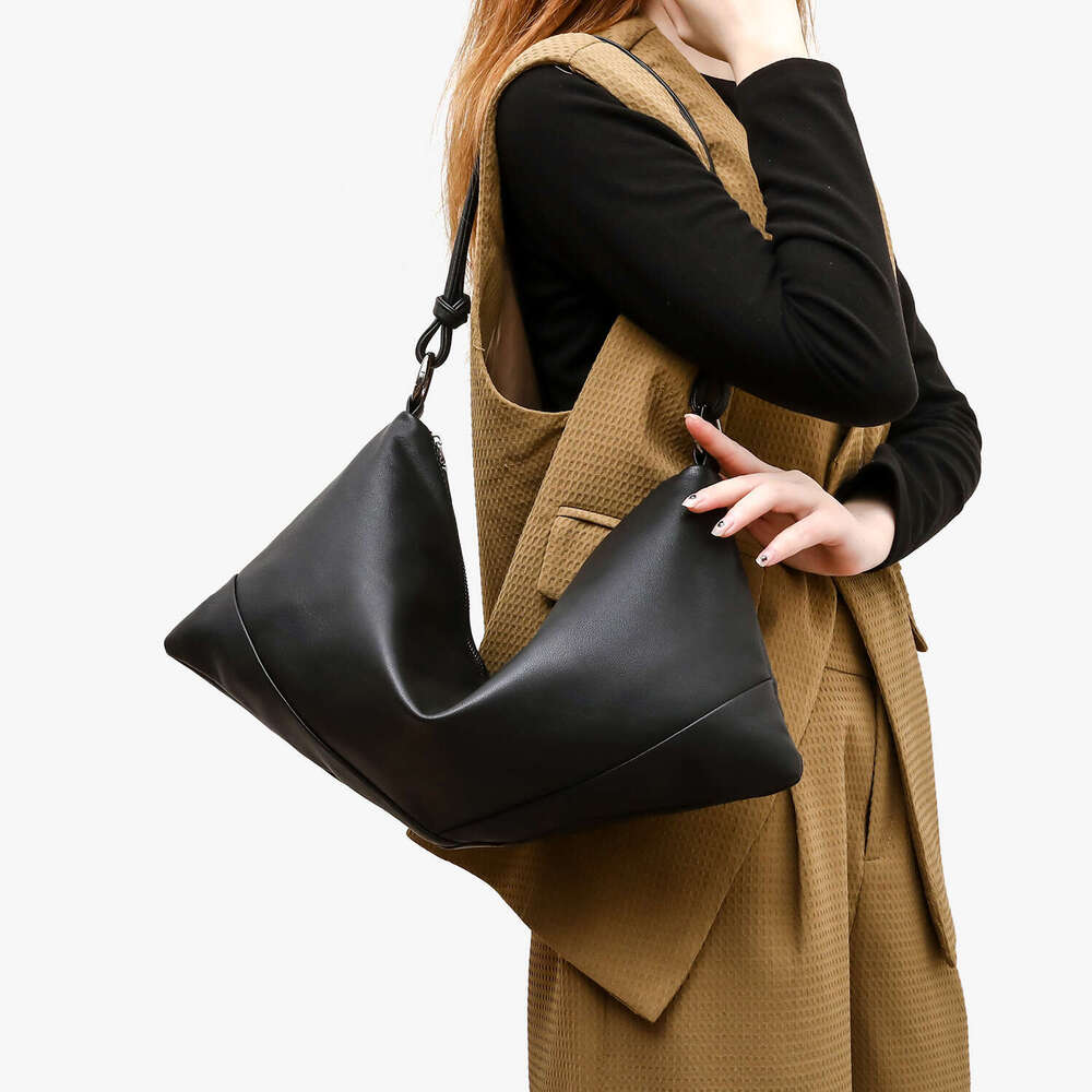 Tote Bag Genuine Leather Women's Bag Niche Design Large Capacity Tote Bag Original Innovative Solid Color Hand-Held Shoulder Crossbody Bag Lady B