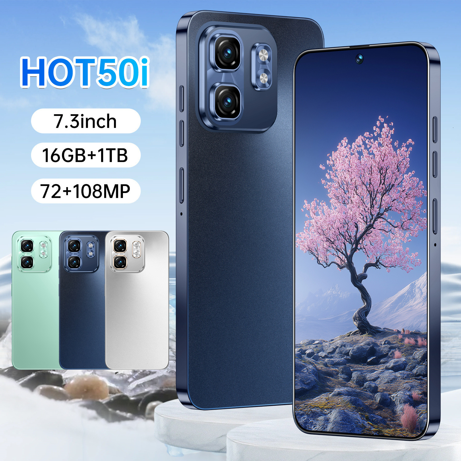 HOT50i Large Screen Smartphone - 7.3-Inch Perforated Display with Android 13 & 5G Support