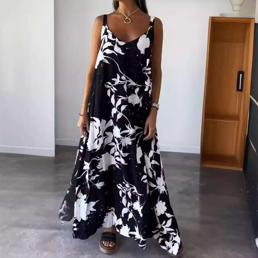 Maxi Dress Summer Women S New Holiday Long With Printed Strap And Bareback V Neck Dress Floral Dress
