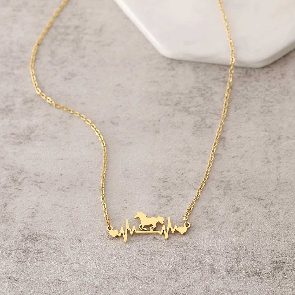 Stainless Steel Necklaces Cute Cardiogram Horse Chain Pendant Collar Fashion Charm Necklace For Women Jewelry Party Best Gifts XJ250524