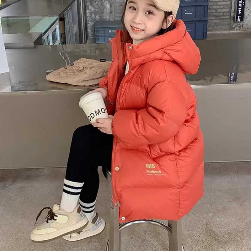 -30 Kids Winter Girls Padded Jackets Thick Warm Waterproof Shiny Hooded Coats Children Outerwear Clothes Teen Park 5-14 Years Z250524