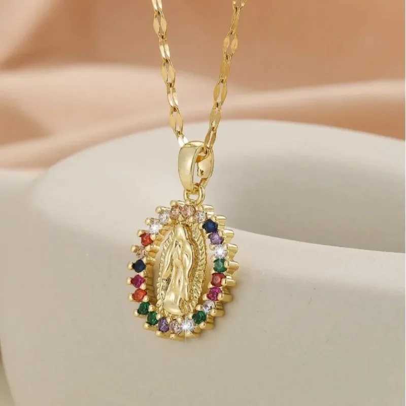 European and American Fashion and Gorgeous Womens All Sky Star Micro Inlaid Colorful Zircon Virgin Mary Hollow Necklace XJ250524