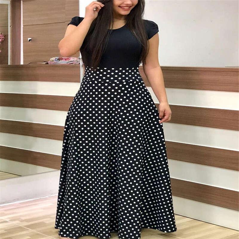 Maxi Dress Pop Style Floral Print Color Blocking Short Sleeved Oversized Dress For Women Floral Dress