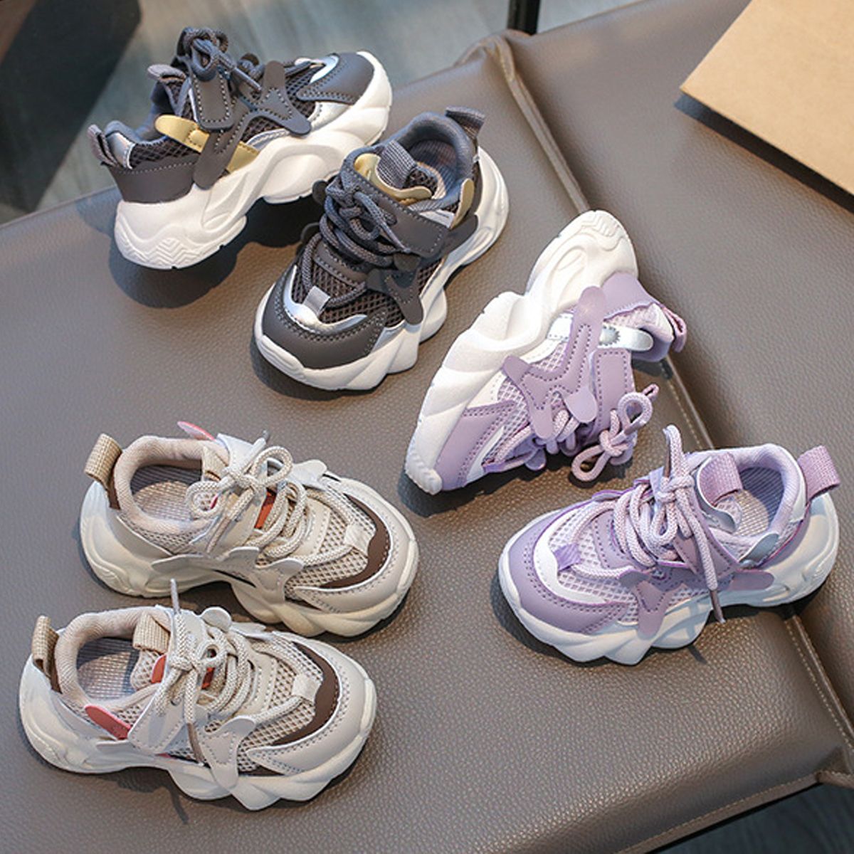 Kids Shoes Girls Sneakers Mesh Toddler Casual Tennis Sneakers Spring Fashion Running Sport Girl Platform Shoes Balck Purple Khaki Sizes US5.5C-US12.5C