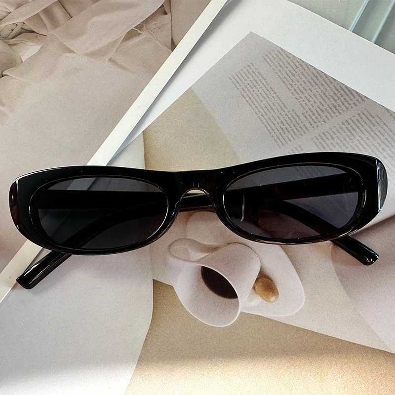 Trendy Cat Eye Black Sunglasses Women Brand Narrow Frame Rectangle Shades Small Eyewear Men Sun Glasses Female Male UV400 M250524