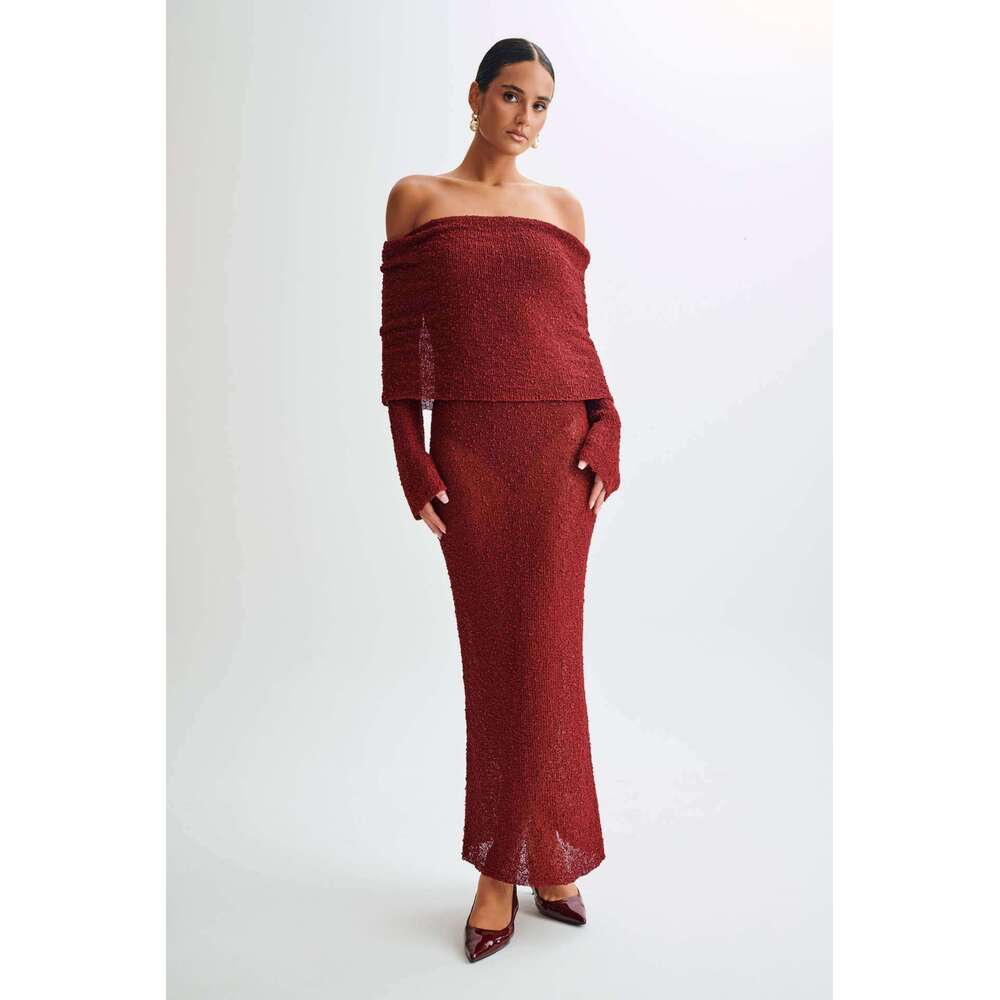 Maxi Dress New Vacation One Neck Beach Cover Shirt Slimming Trumpet Sleeve Dress Long Dress