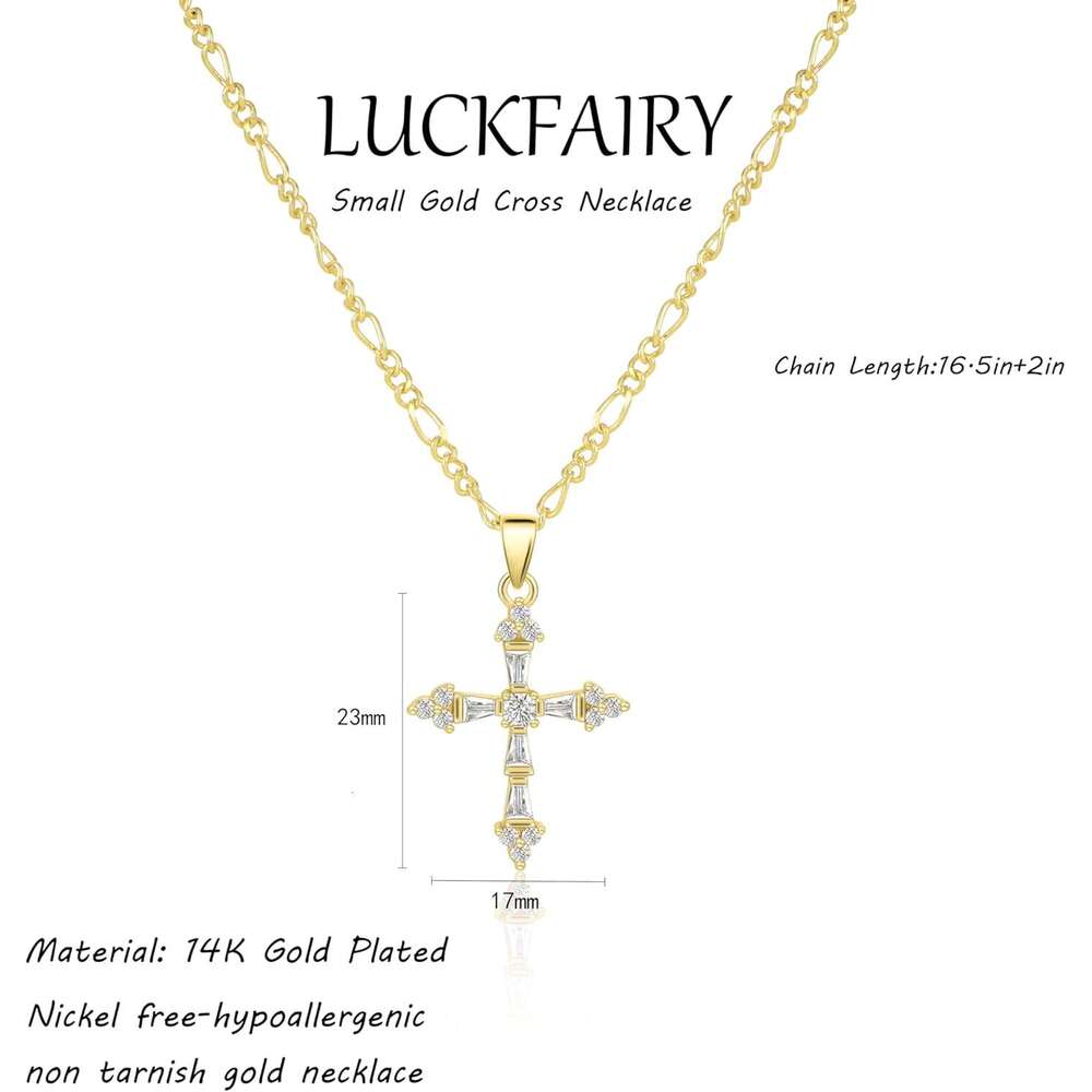 Women's double 14K gold-plated exquisite fashionable small cross pendant simple and cute necklace, gold jewelry