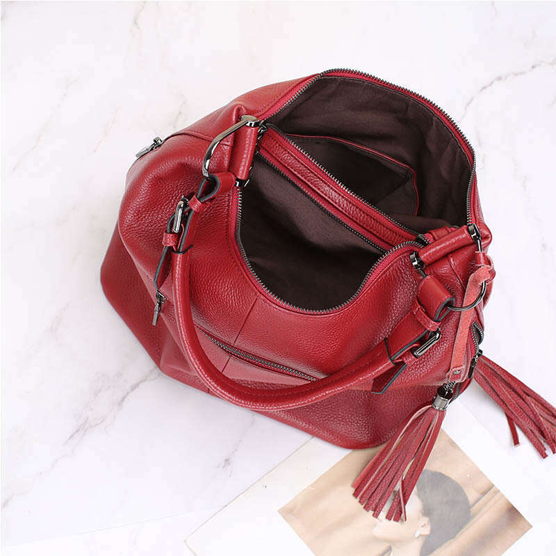 Tote Bag New Top Layer Cowhide Shoulder Genuine Leather Bag Handbag Simple Tassel Women S Bag Lady Bags