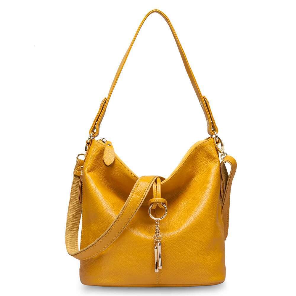 Zency Elegant Women Red Handbag 100% Genuine Leather Lady Hobo Charming Ring Medium Shoulder Bag Bright Yellow Bags