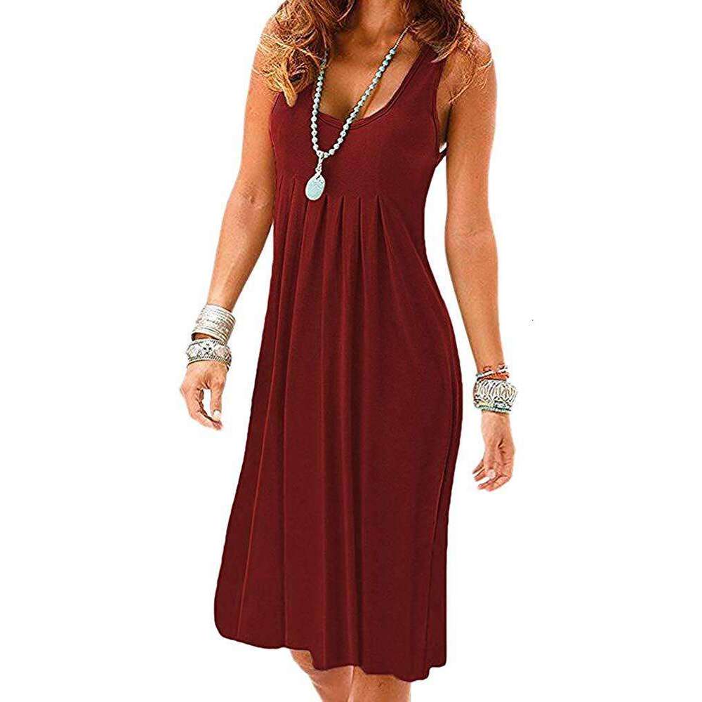 Maxi Dress Women S Casual Summer Beach Tank Top Dress Loose Sleeveless Slim Pleated Skirt Long Dress
