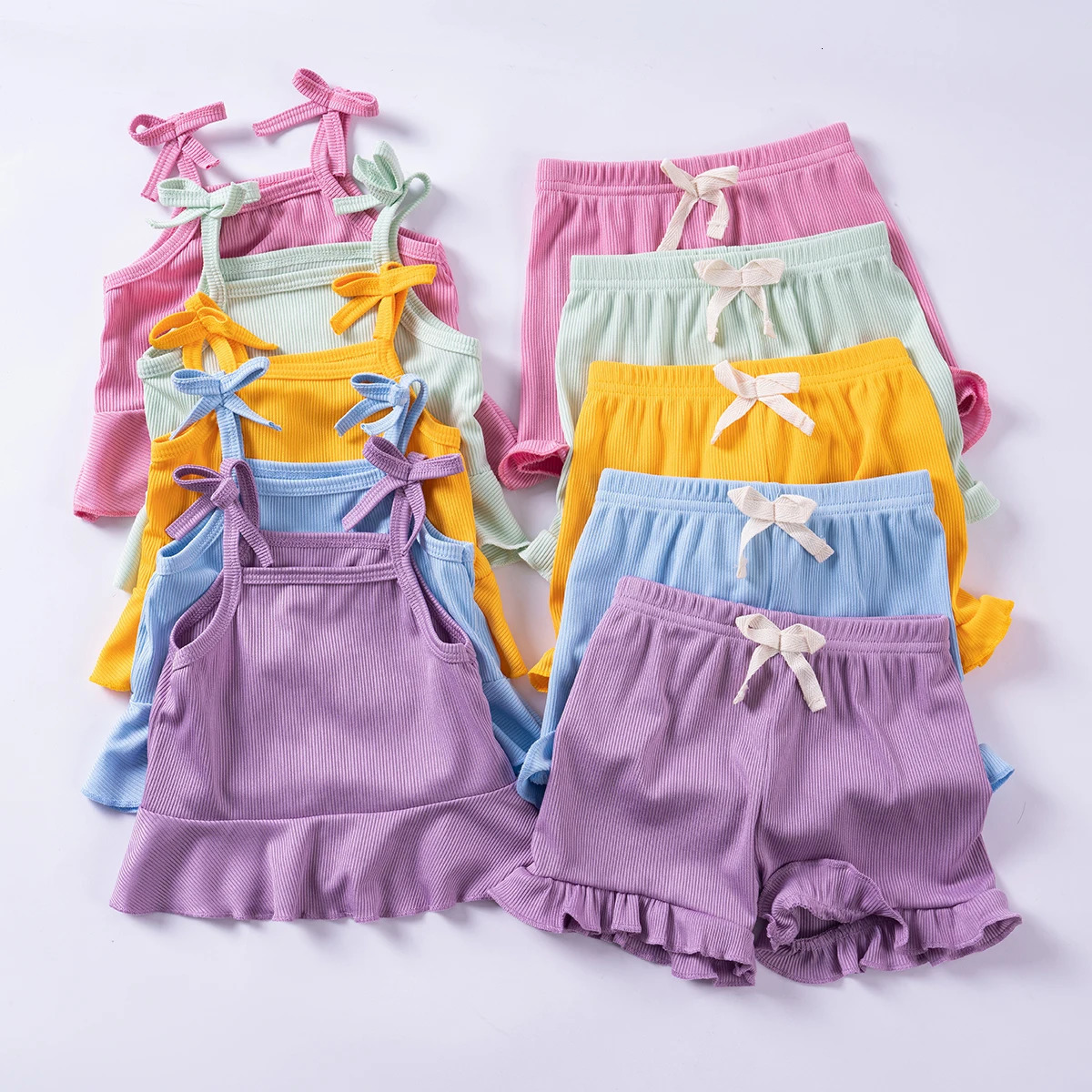 Summer Girls Clothing 2Piece Set of Solid Color Casual Short Sleeve Shorts for to Wear Comfortable and Soft Clothes 250517z