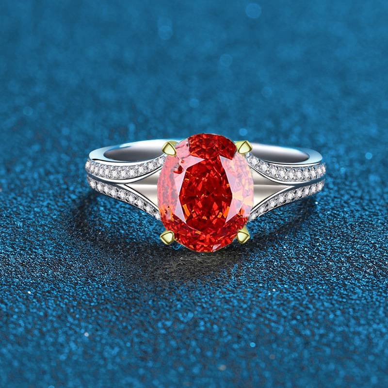 S925 Sterling Silver Ice Flower Cut Oval Shape Engagement Ring with Yellow, Pink, and Padma Red Gemstones for Weddings and Proposals