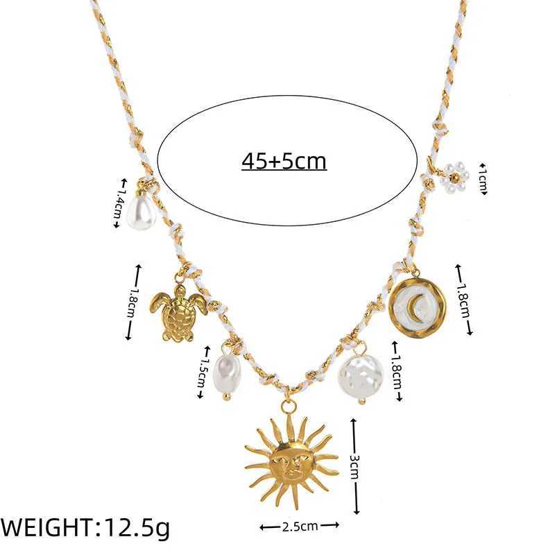 Bohemian Ethnic Pendants Necklaces Stainl Steel Shell Sun DIY Knotting Rope Chain Necklace for Women Beach Vacation Jewelry XJ250524