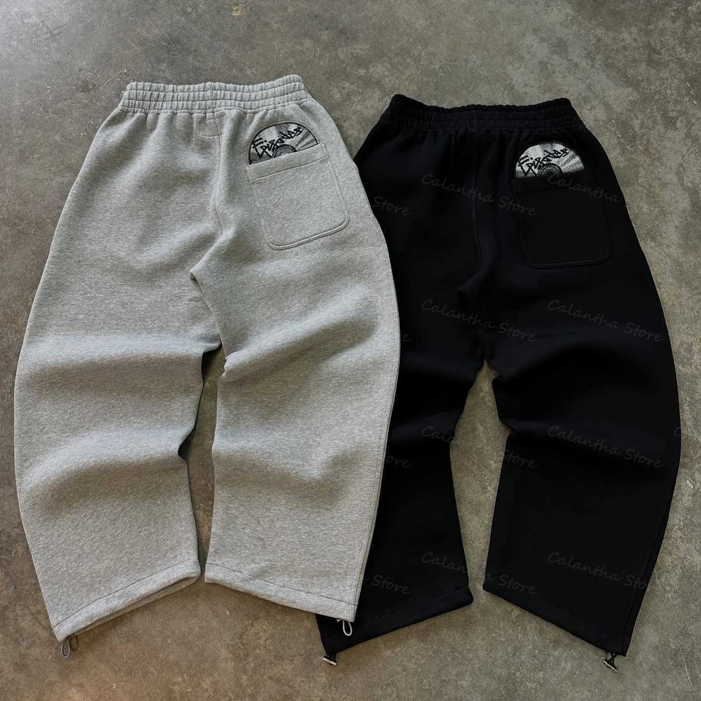 Disc Baggy Joggers Black Oversized Drawstring Flannel Lined Elastic Waistband Casual Streetwear Workout Daily Pants Petite Y2KT250524