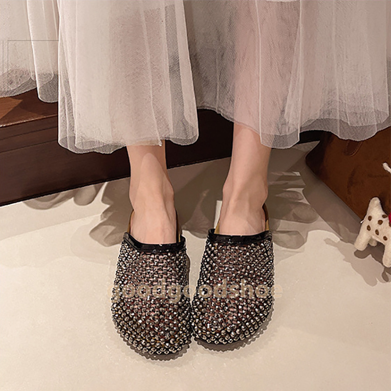 designer sandals rhinestone fishing net slippers black gold glisten rhinestone beaded sandal comfort platform clogs women shoes summer daily walk sand