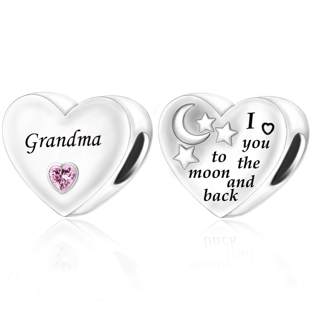FewDook 2025 New Original Family Heart Grandma Daughter Son I Love You To The Moon & Back Charm Beads Fit Pan Charms Bracelet Fine Jewelry Designer fo