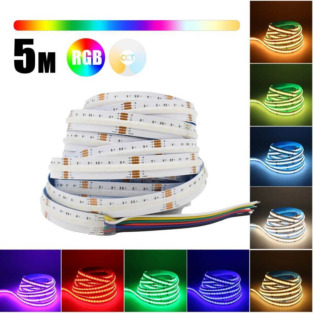 5M RGBCCT COB LED Strip Light DC 24V 840LEDs/m RGB CCT Dotless Flexible FCOB LED Tape Ribbon Lamp for Room Decoration Lighting W250524