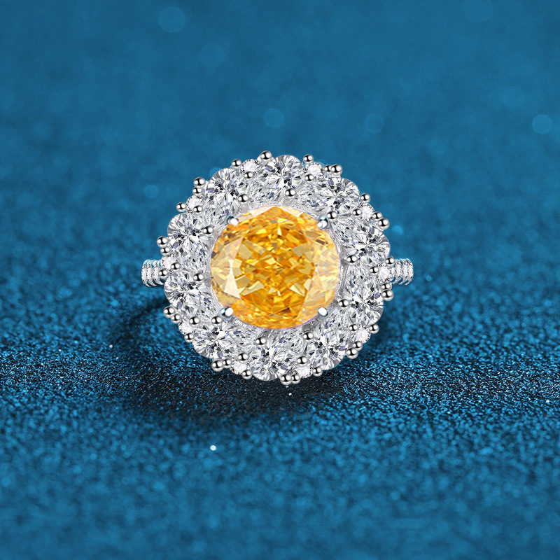Elegant S925 Sterling Silver Halo Ring with High Carbon Diamonds & Vibrant Gemstones - Pink, Blue, and Yellow Gemstone Options for Women