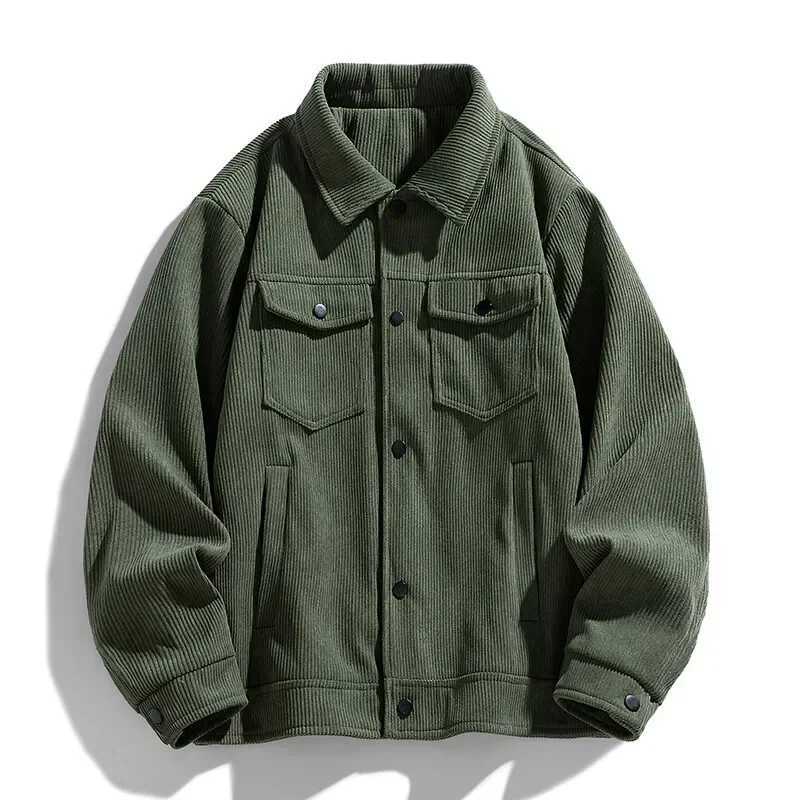2025 Spring and Autumn mens corduroy lapel jacket mens new American retro brand loose handsome high-quality cargo jacket W250524