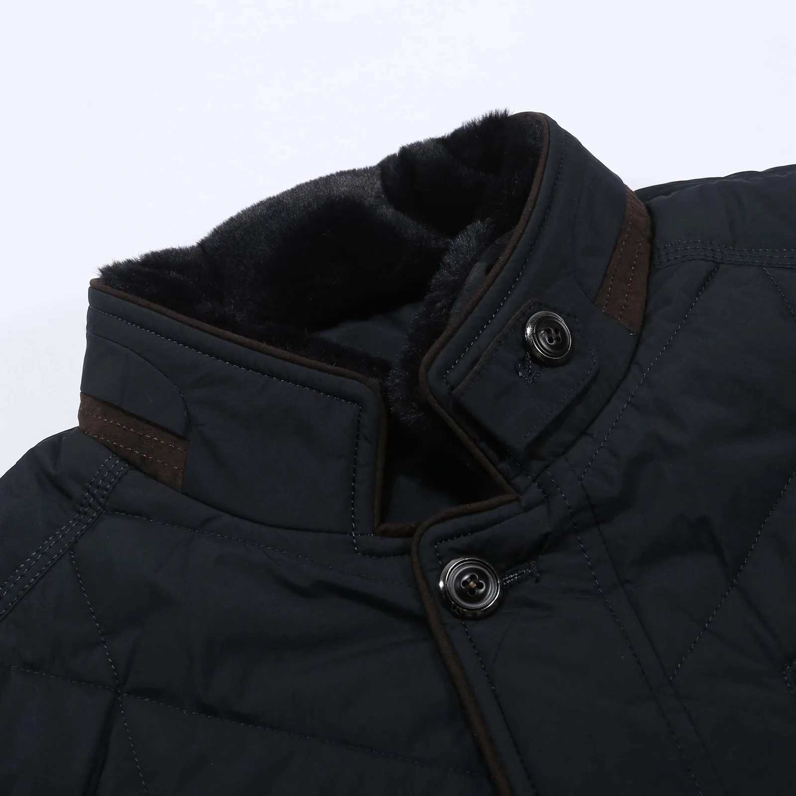 Mens Winter Warm Cotton-Padde Clothes Middle-aged Male Solid Color Long Sleeve Zipper Button Stand Collar Thermal Outwears Coat W250524