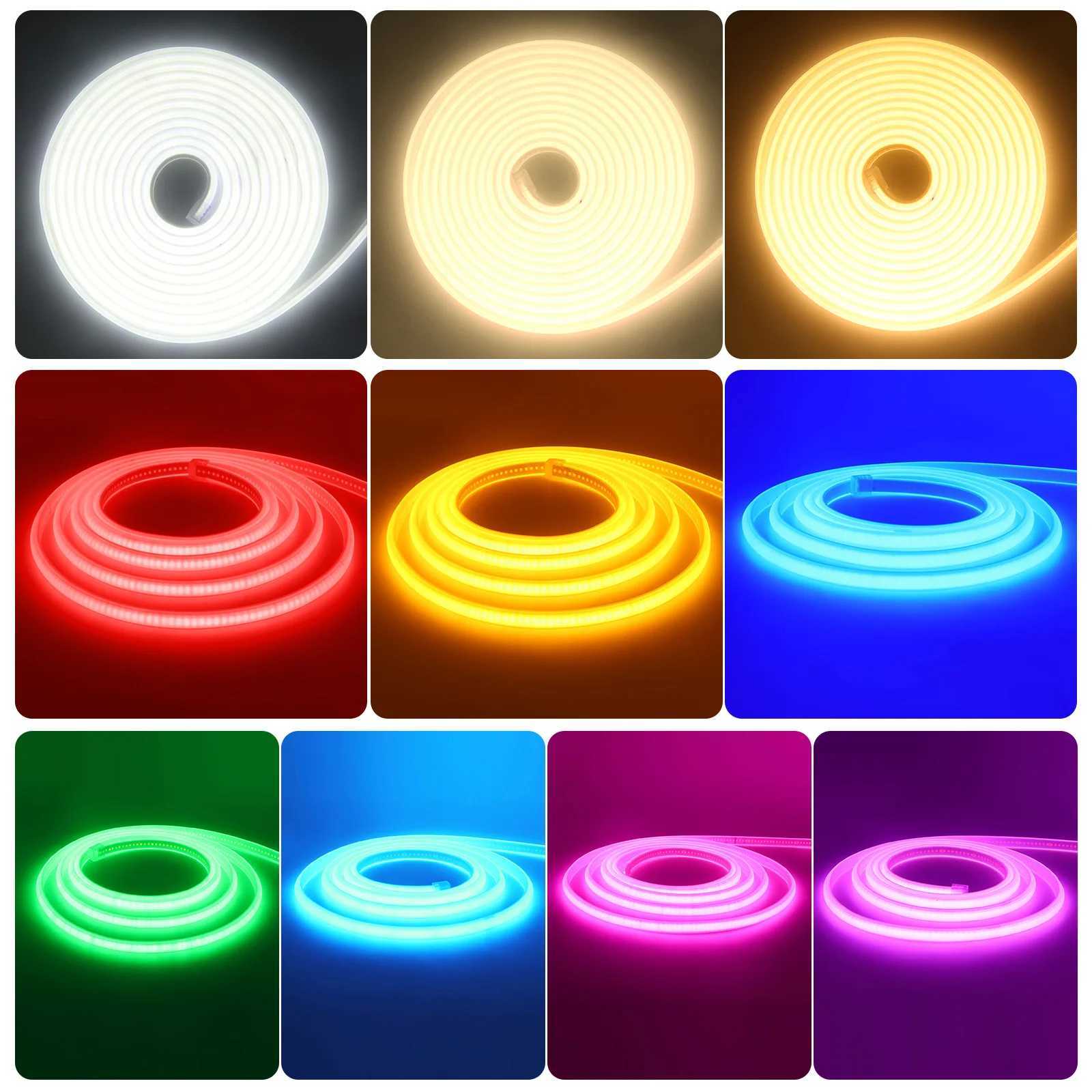 220V COB Neon Light 288LEDs/m Flexible Tape Ribbon Waterproof High Density Linear Light Ice Blue Rope for Decoration W250524