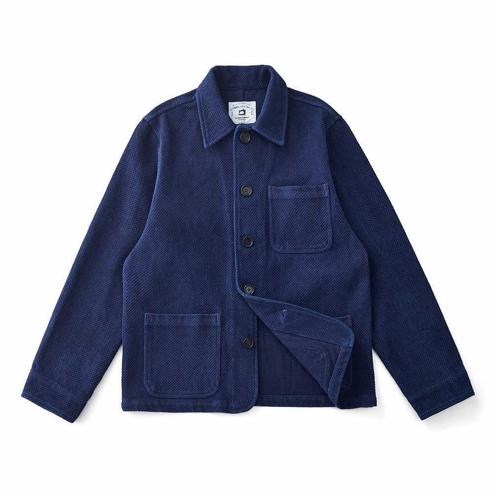 Vintage French Indigo Cargo Jacket Men Autumn Winter New Lapel Multi-pocket Blue Dyed Tooling Jacket Retro Casual Cardigan Coat W250524