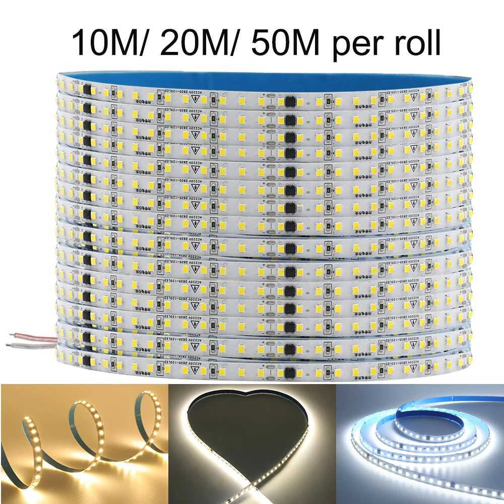 10M 20M 50M 220V LED Strip Light No Need Driver for Home 2835 120LEDs/M High Bright Flexible Light IP44 Waterproof Adhesive Tape W250524