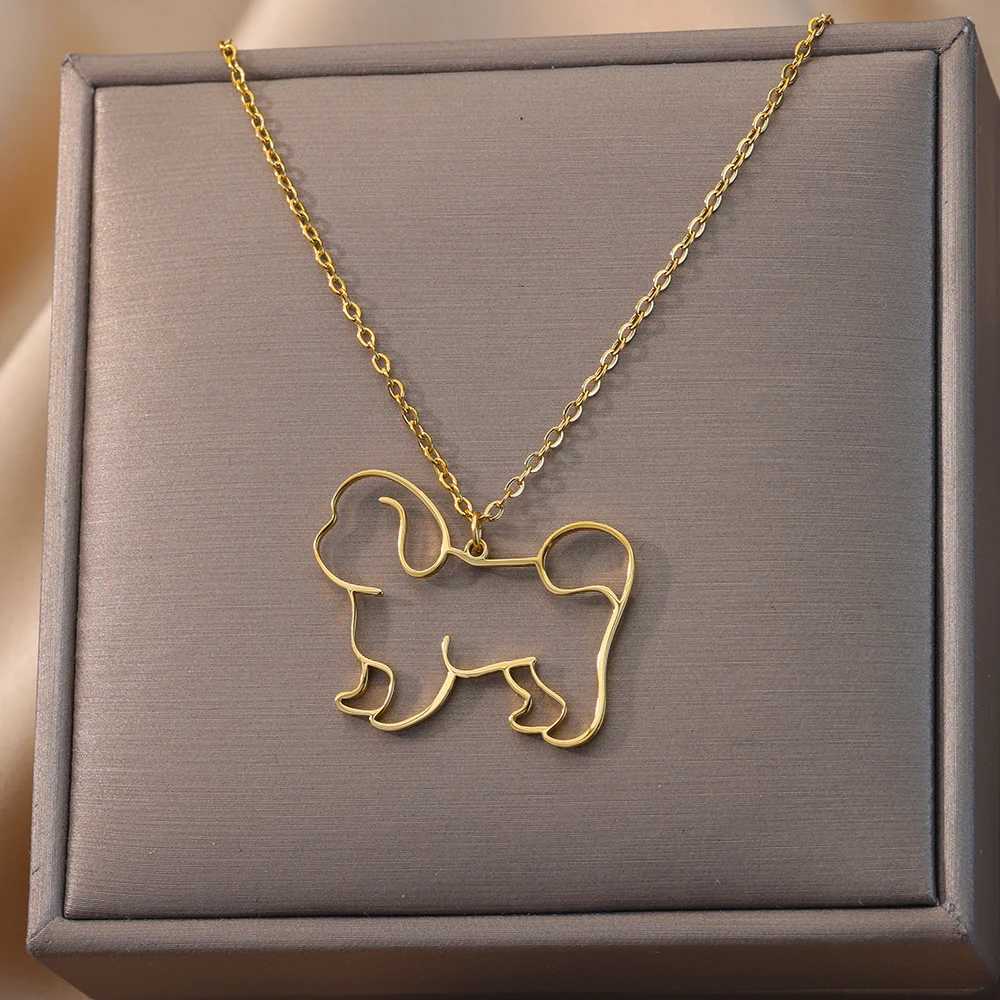 Stainl Steel Dog Necklaces For Women Men Gold Color Pet Animal Pendant Necklace Jewelry Male Female Fashion Neck Chain Gift XJ250524