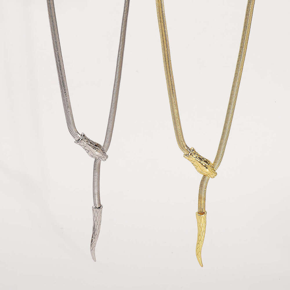 Minimalist Long Snake Chain Necklace Adjustable Cool Style Pull Through Neck Jewelry for Women