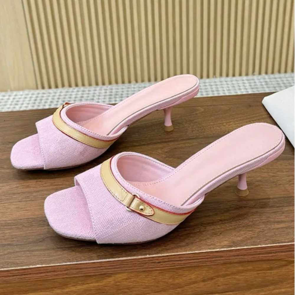 6AM mule slippers Designer Sandals Women Revival Mule Denim Heels Round Toe Stiletto Sandals Lady Summer Flip-Flops Embroidered Leather Heels Designer Women 17
