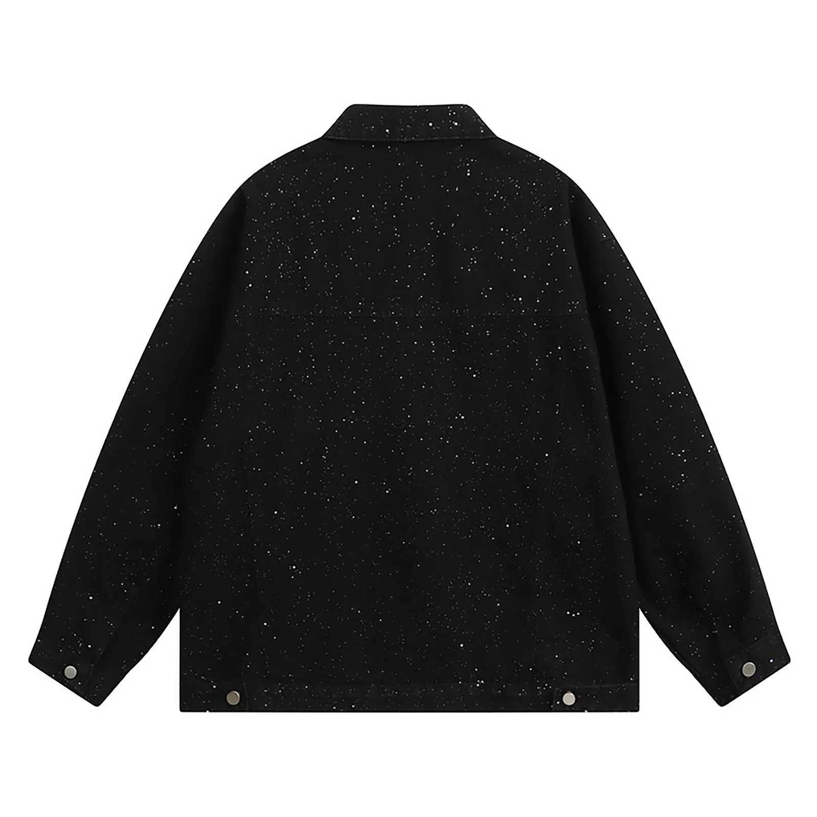 MenS Denim Jacket Cowboy Retro Cotton Denim Coat Spring Loose Fit Jeans Jacket Outerwear Starry Sky Vintage Couple Denim Jacket W250524