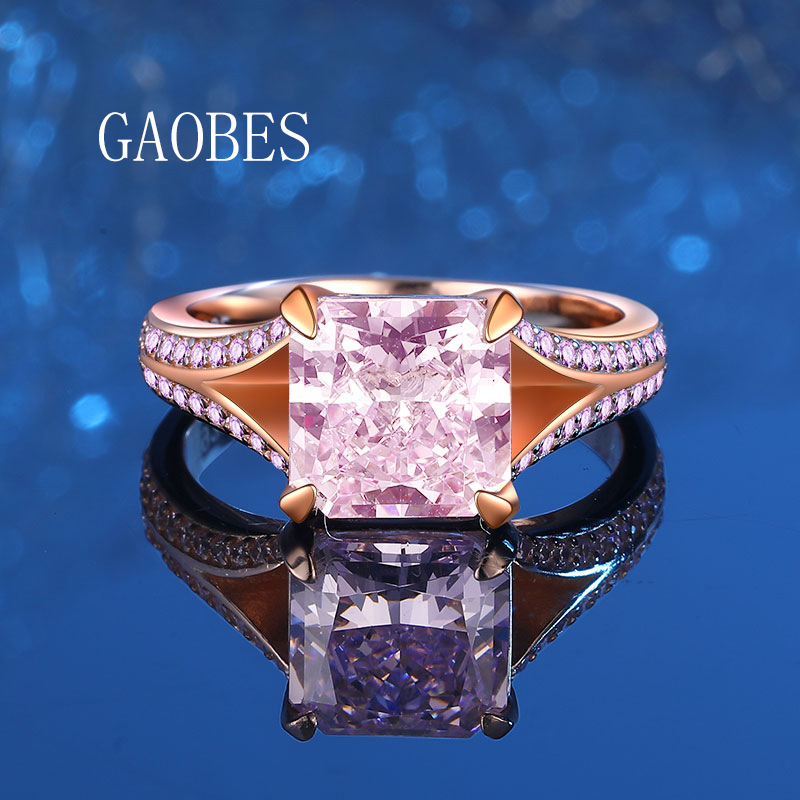 925 Sterling Silver Princess Cut Ice Flower Pink Diamond Ring with High Carbon Stones for Luxury Engagement and Wedding Jewelry
