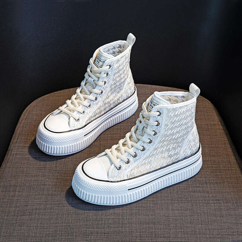 Breathable Mesh Shoes With High Top And Increased Height Inside White Shoes For Women Lightweight Soft Soled Shoes 2025 Summer New Versatile Thick Sol