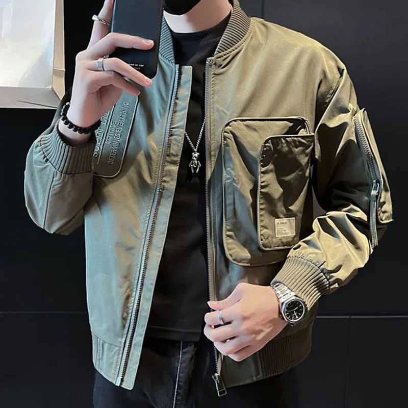 Fashion Loose Spliced Pockets Embroidery Casual Coats Mens Clothing 2023 Autumn New Oversized Korean Tops Asymmetrical Jackets W250524