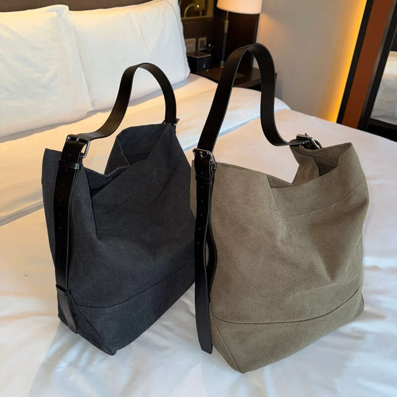 Tote Bag Lazy Style Tote Bag Large Capacity Canvas Bag Genuine Leather Women's Bag Crossbody Two-Color Bag Lady Bags